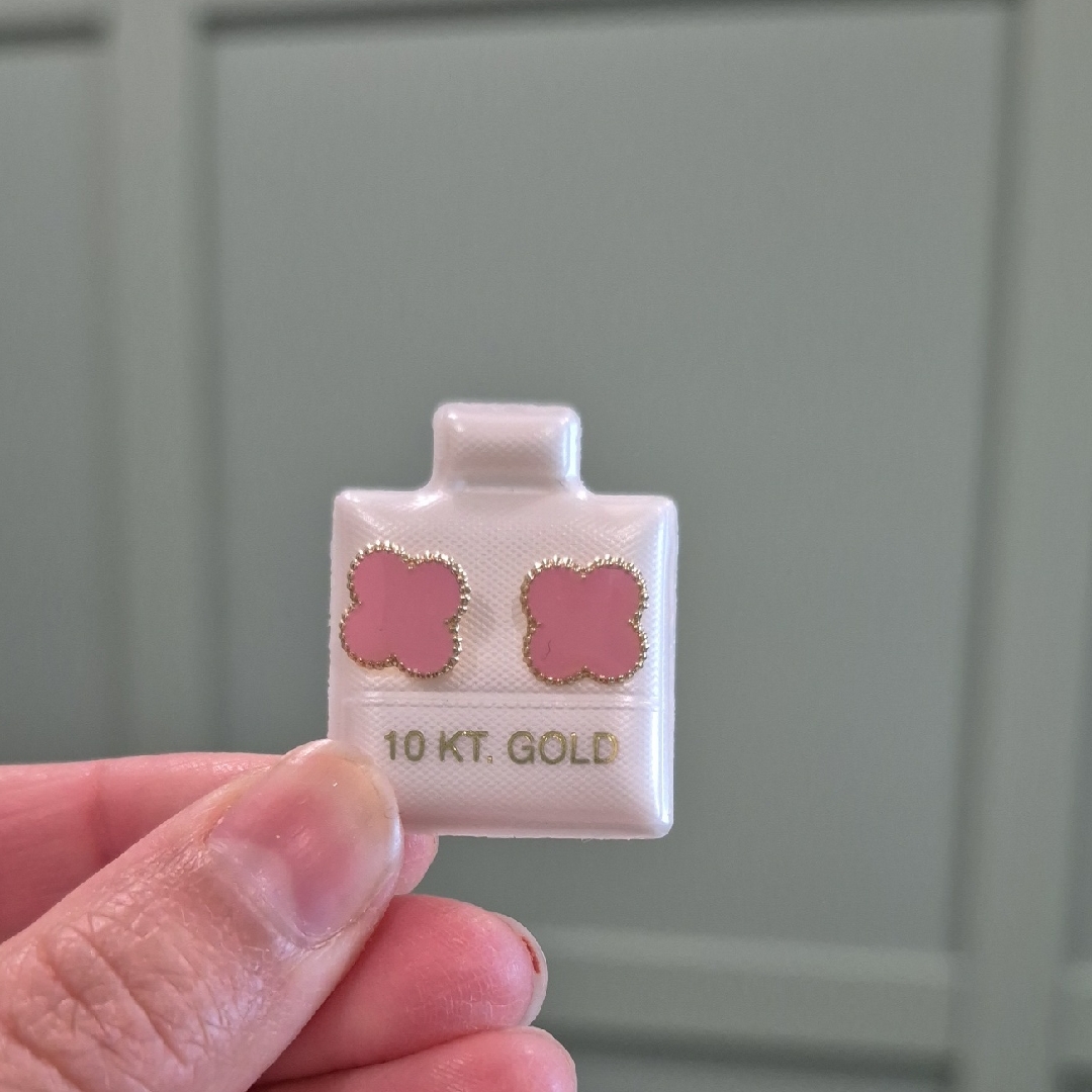 10 Kt Gold Pink Clover Earrings